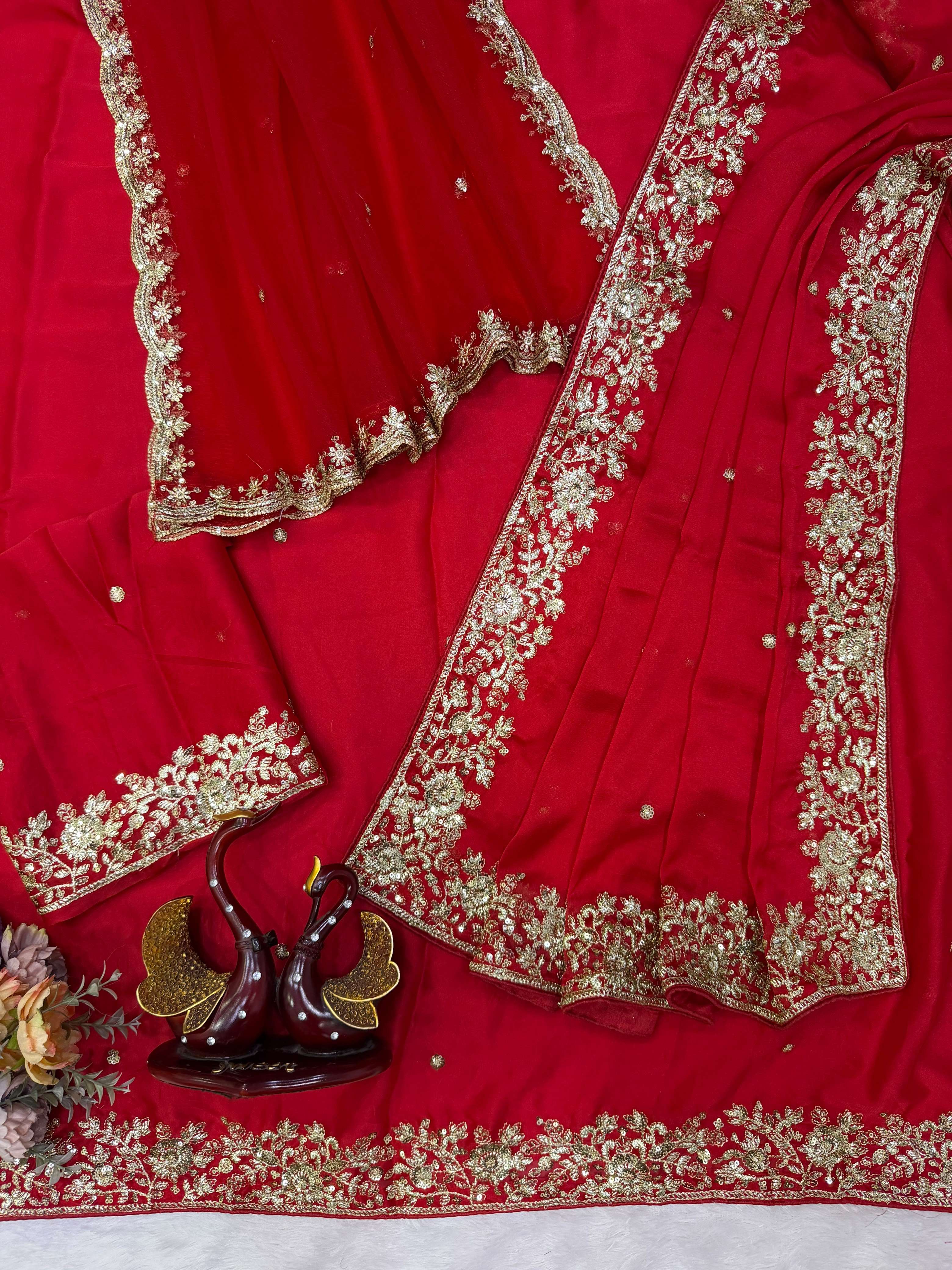 KARVA CHOUTH SPECIAL PREMIUM RED COLOR SAREE  MADE OF RANGOLI SILK FABRIC RESELLER IN SURAT 5635